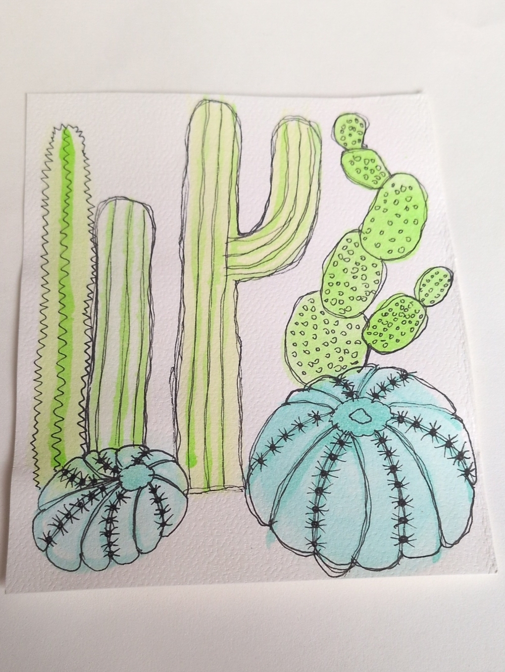 Watercolor Cactus Artwork - Green & Teal Succulents